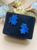 Cobalt Blue Rhinestone Floral Cluster Stud Earrings