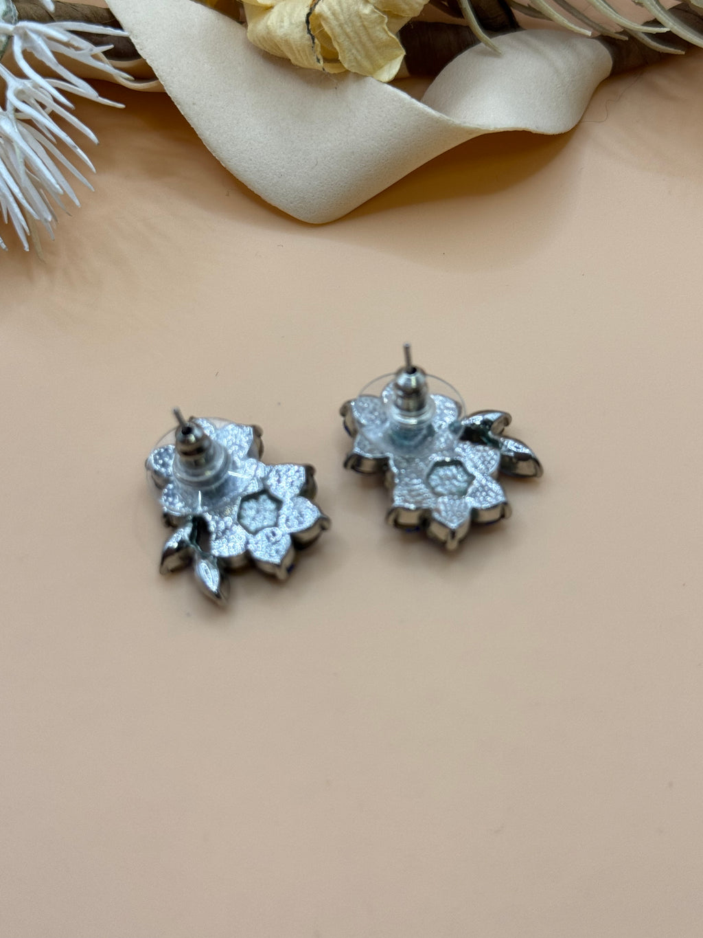 Cobalt Blue Rhinestone Floral Cluster Stud Earrings