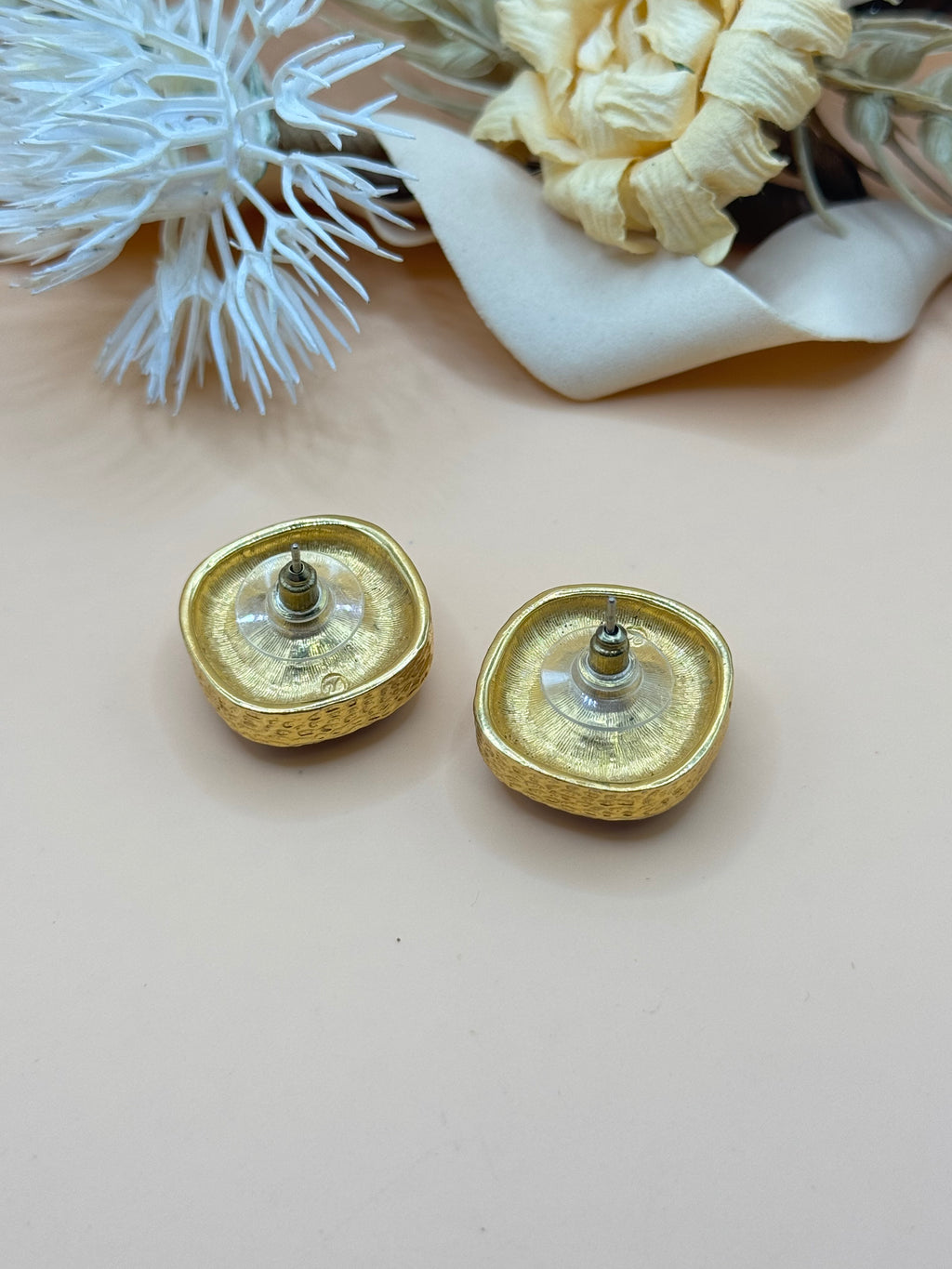 Gold Tone Cobalt Blue Faceted Cushion Cut Statement Stud Earrings
