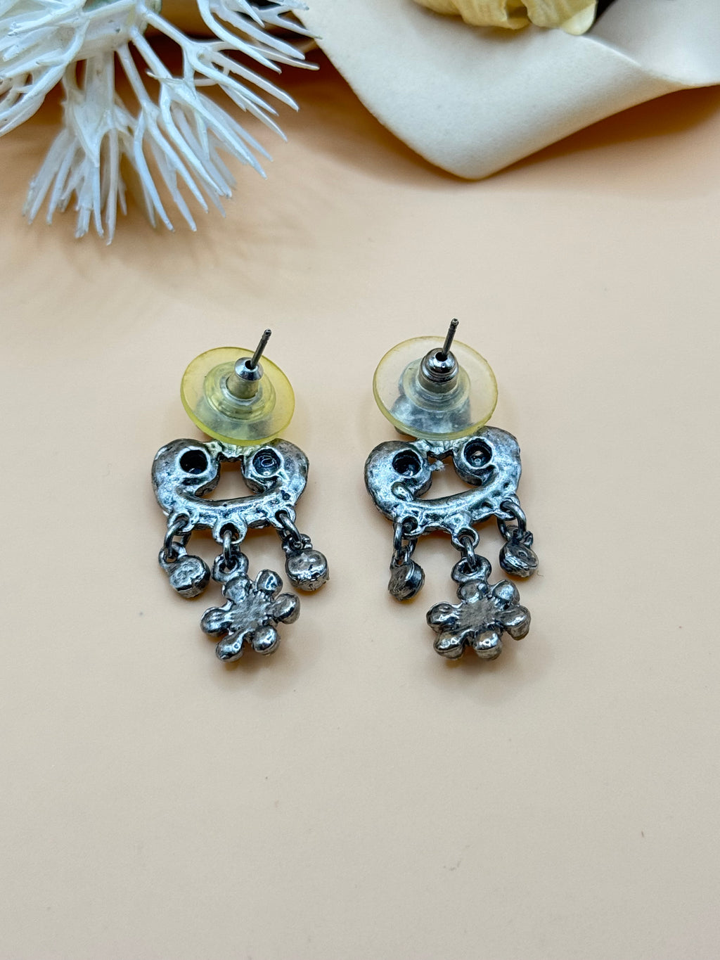 Vintage Silver Tone Topaz Yellow Rhinestone Chandelier Dangle Earrings