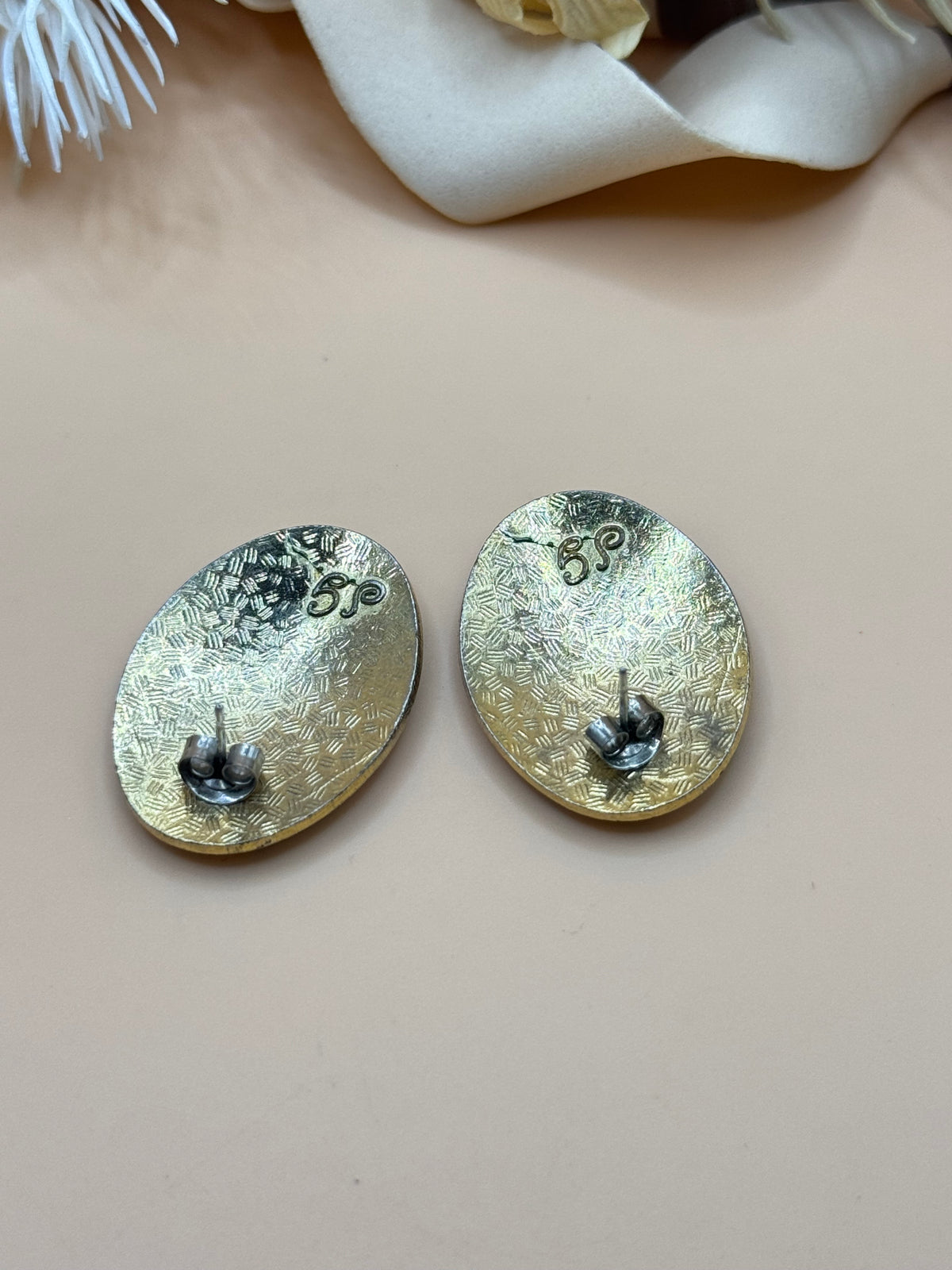 Vintage Gold Tone Multicolor Cloisonné Enamel Oval Floral Stud Earrings