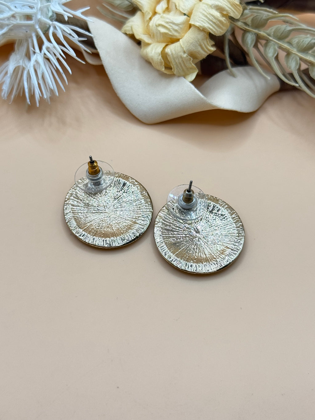 Vintage Gold Tone Navy Blue Nautical Anchor Enamel Round Stud Earrings
