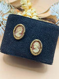 Vintage Gold Tone Cameo Oval Stud Earrings