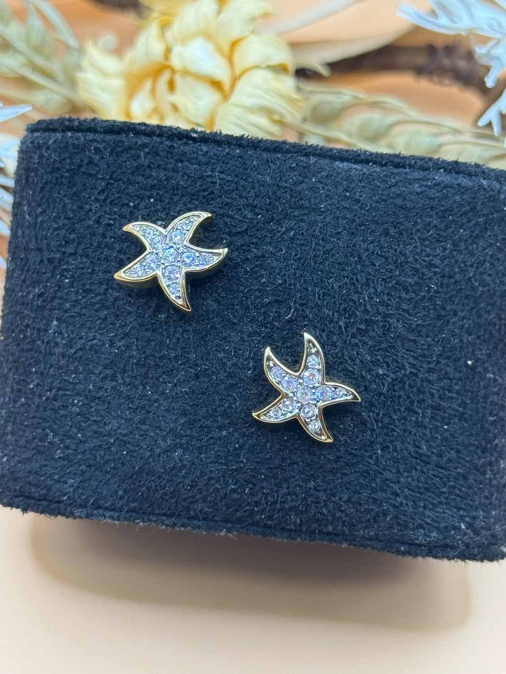 Gold Tone Clear Rhinestone Starfish Stud Earrings