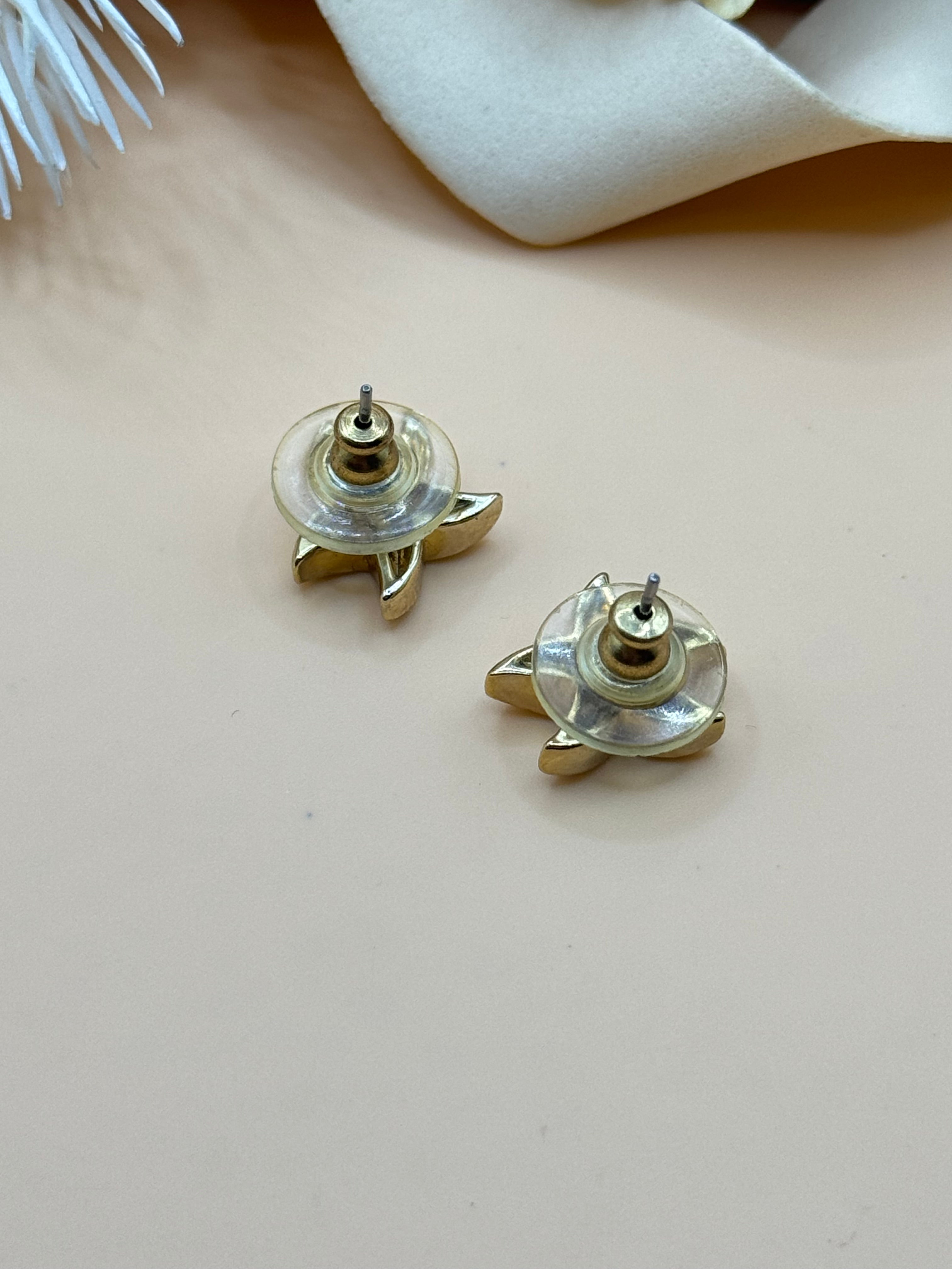 Gold Tone Clear Rhinestone Starfish Stud Earrings