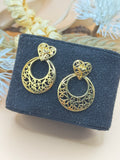 Gold Tone Filigree Heart Hoop Dangle Earrings Openwork Romantic Statement