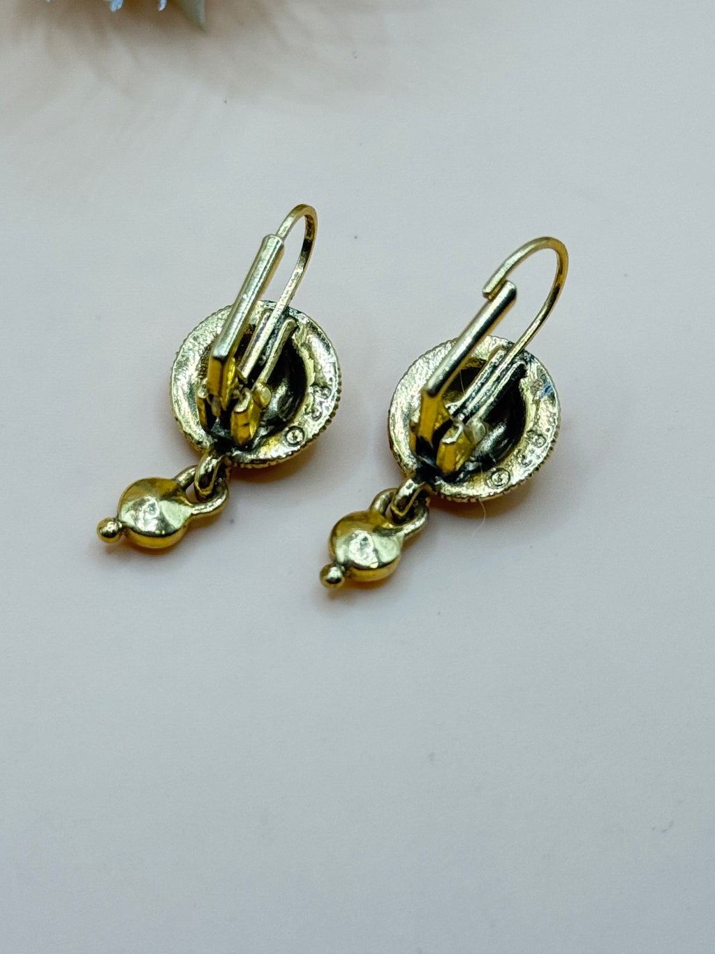 Vintage EB Gold Tone Clear Rhinestone Dangle Leverback Earrings