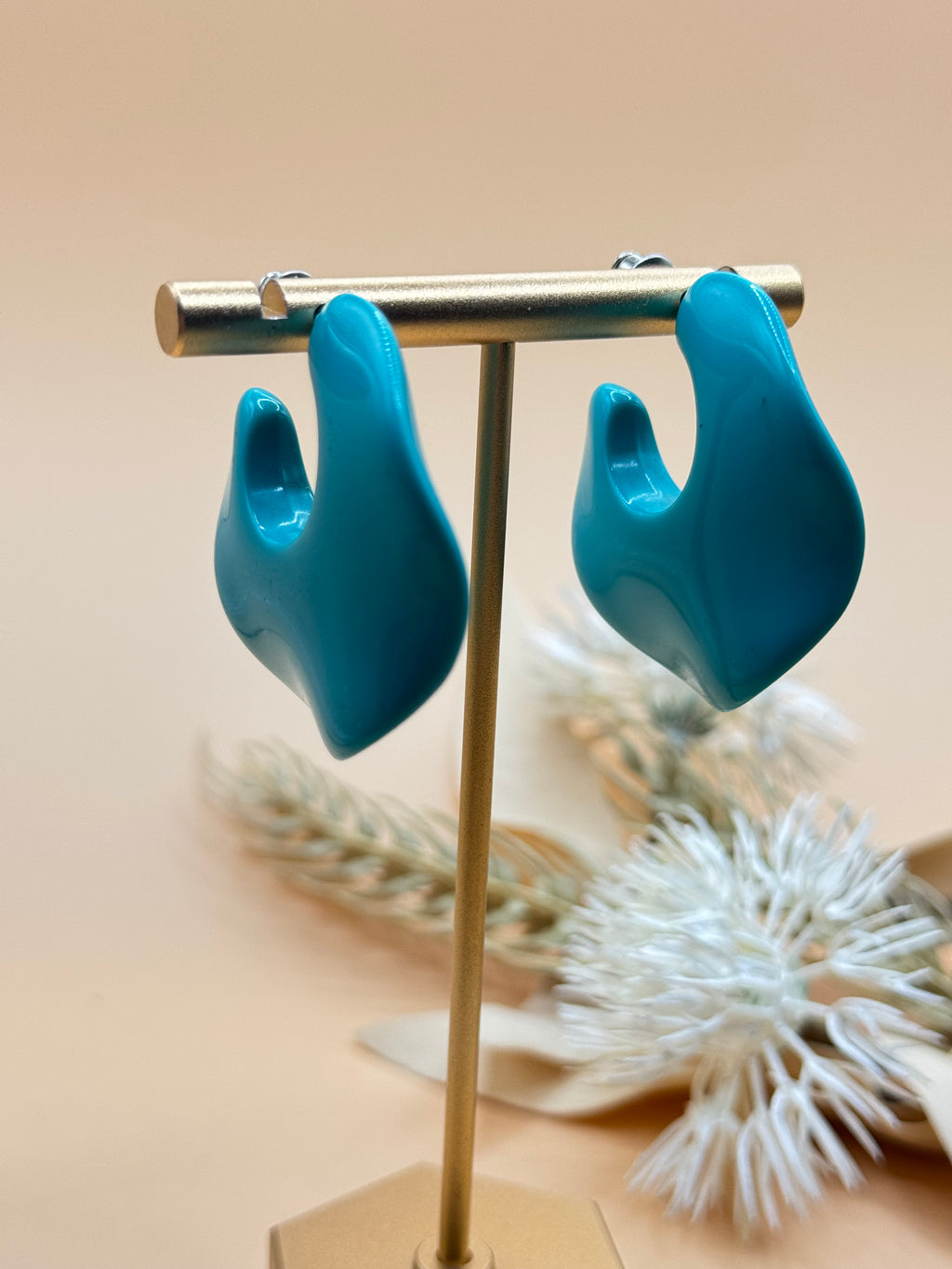 Vintage Turquoise Blue Chunky Hoop Statement Earrings Retro 1980s 1990s