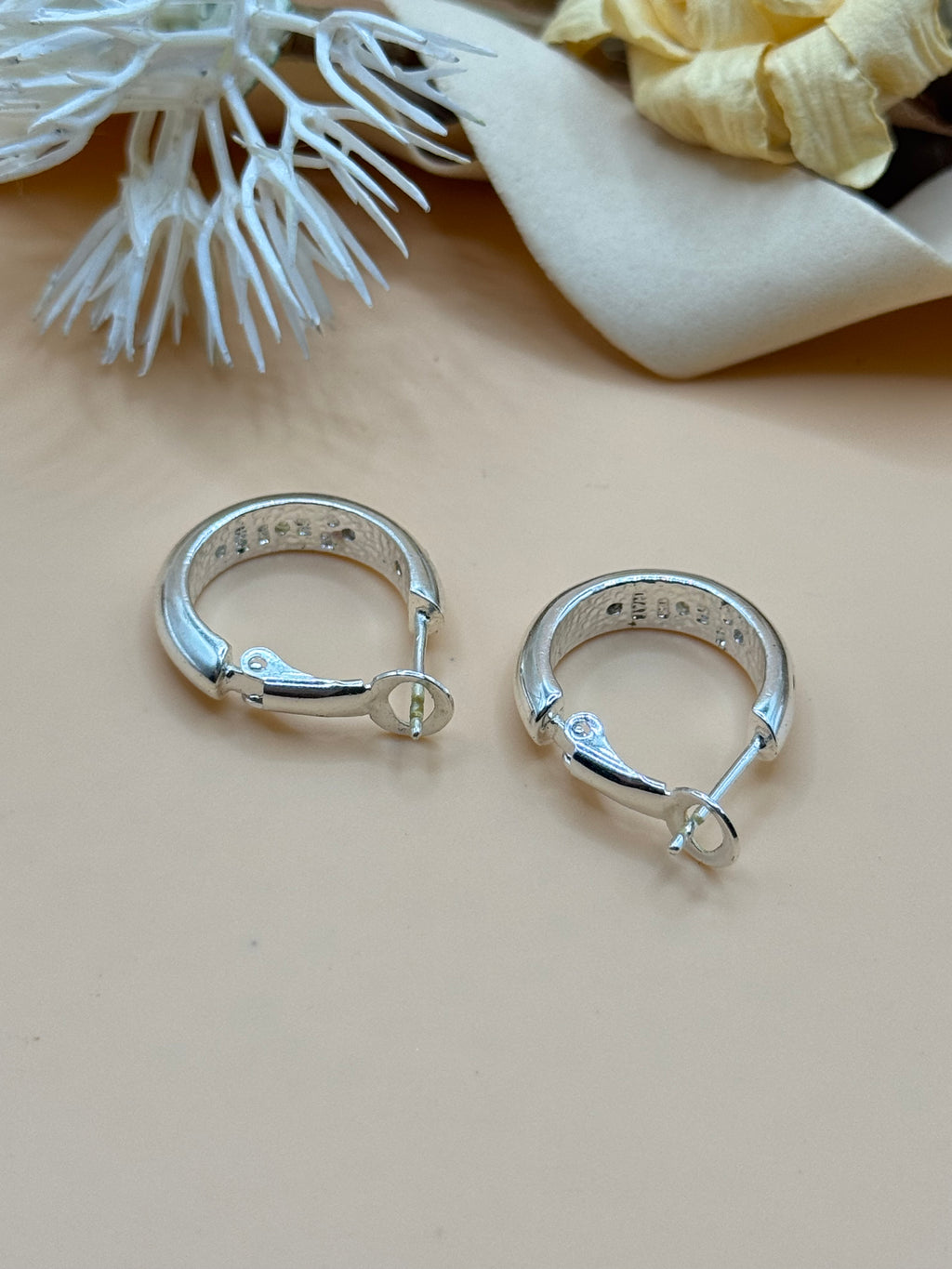 925 Sterling Silver CZ Huggie Hoop Earrings Small Polished Round Hoop Sparkle