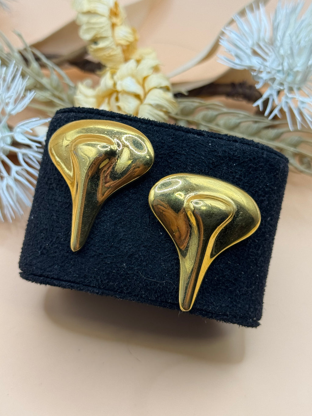 Vintage Liz Claiborne Gold Tone Abstract Statement Stud Earrings Modernist