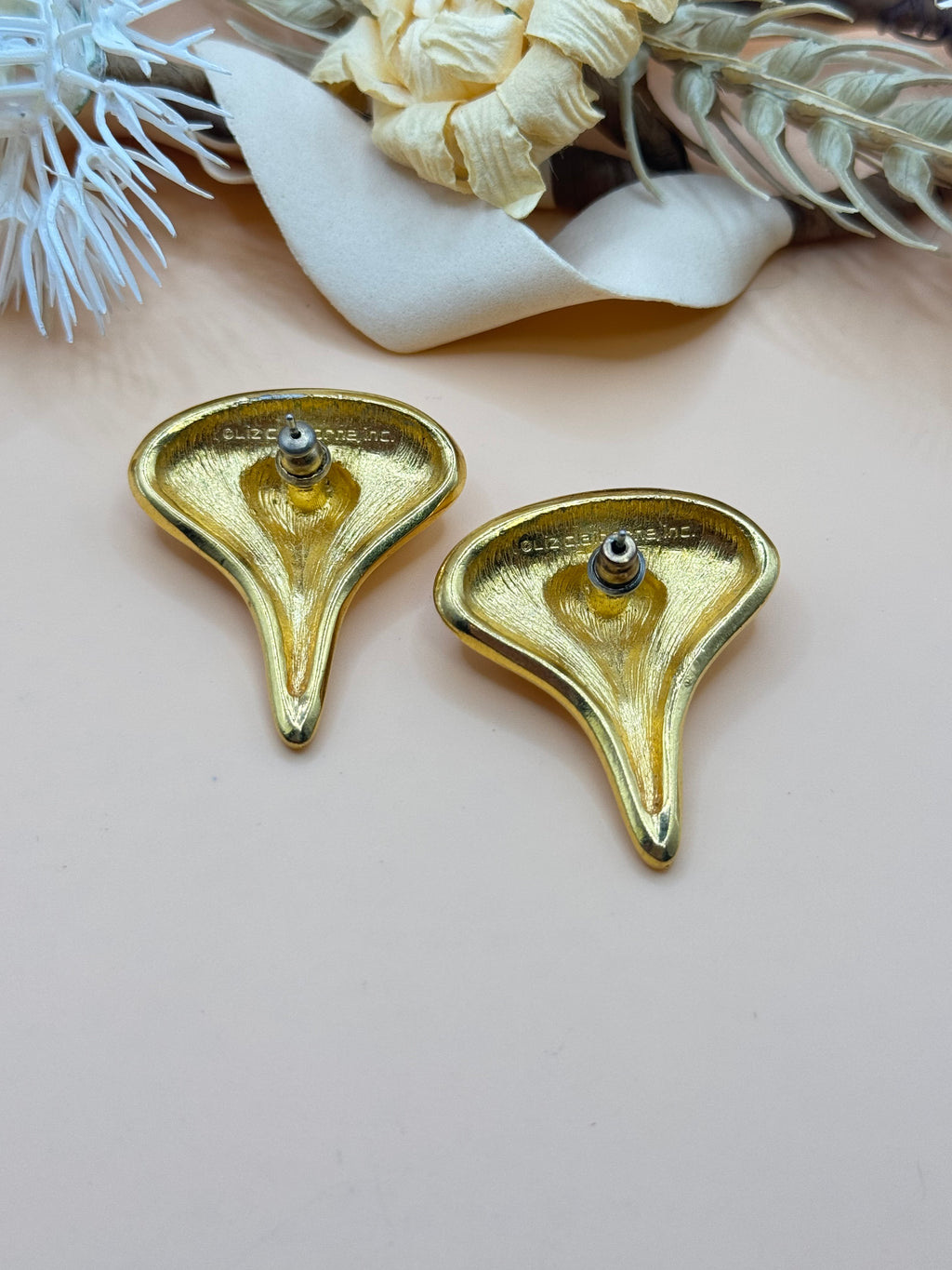 Vintage Liz Claiborne Gold Tone Abstract Statement Stud Earrings Modernist
