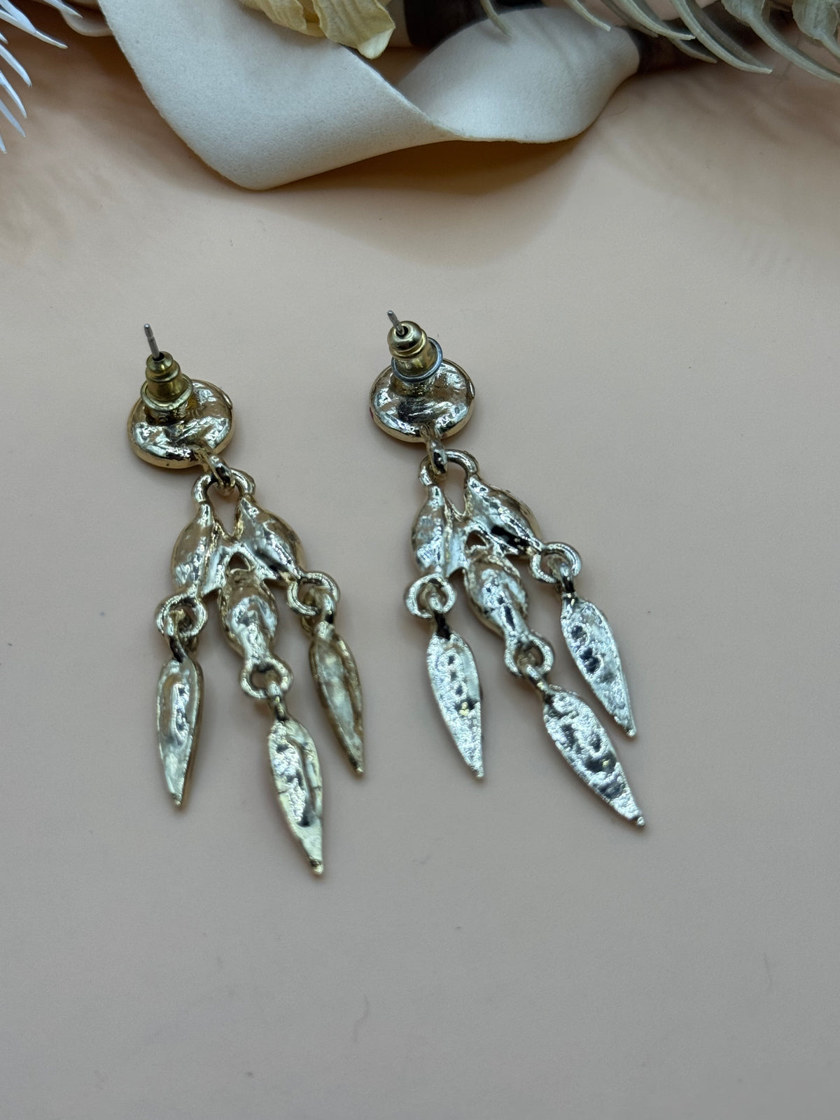 Vintage Colorful Enamel Dangle Chandelier Earrings Gold Tone Abstract Multicolor