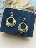 Gold Tone Filigree Circle Dangle Earrings Openwork Round Drop Earrings