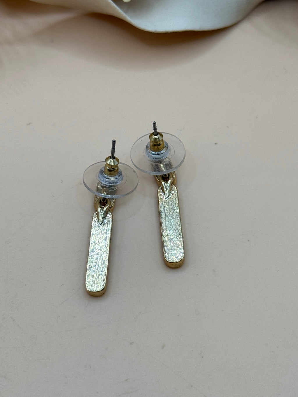Gold Tone Navy Blue Enamel Bar Dangle Earrings Modern Minimalist Drop