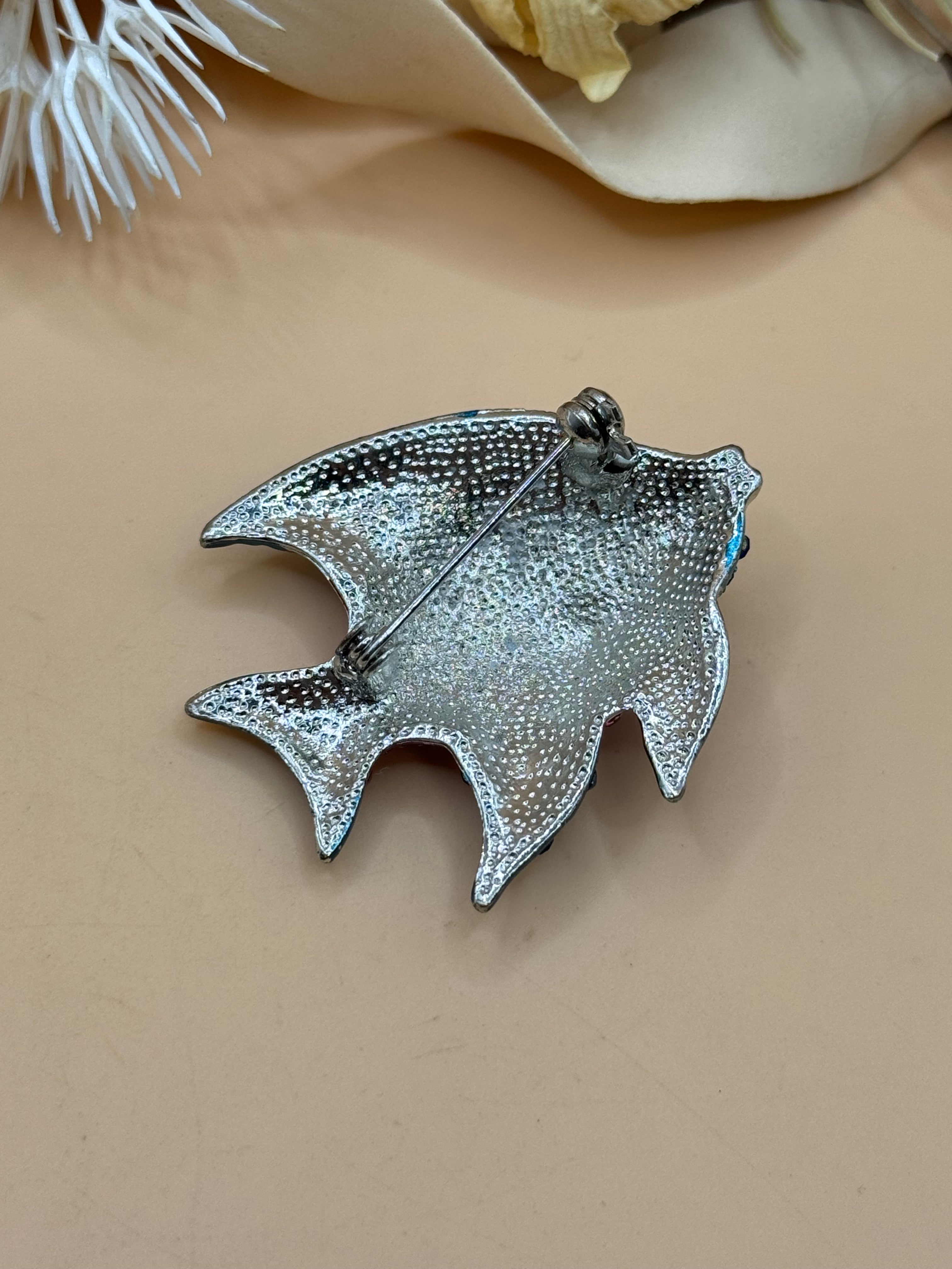 Colorful Rhinestone Tropical Angelfish Brooch Blue Pink Red Crystal Fish Pin