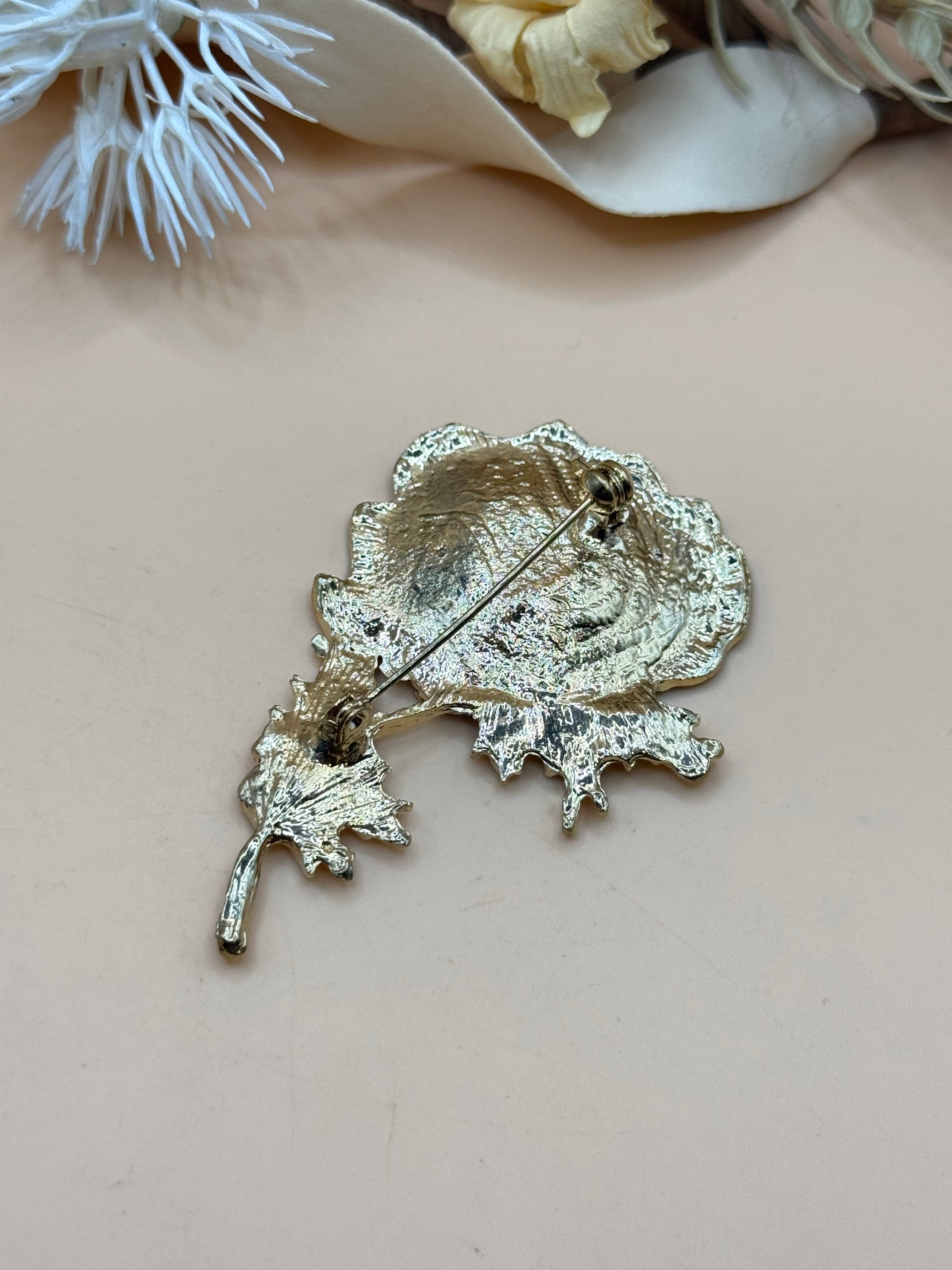 Red Enamel Poppy Flower Brooch Gold Tone Black Crystal Rhinestone Floral Pin