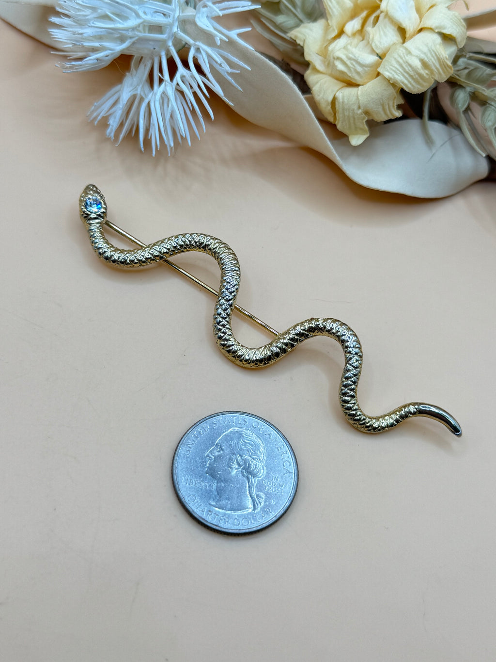 Gold Tone Crystal Snake Brooch Serpent Pin Fashion Jewelry