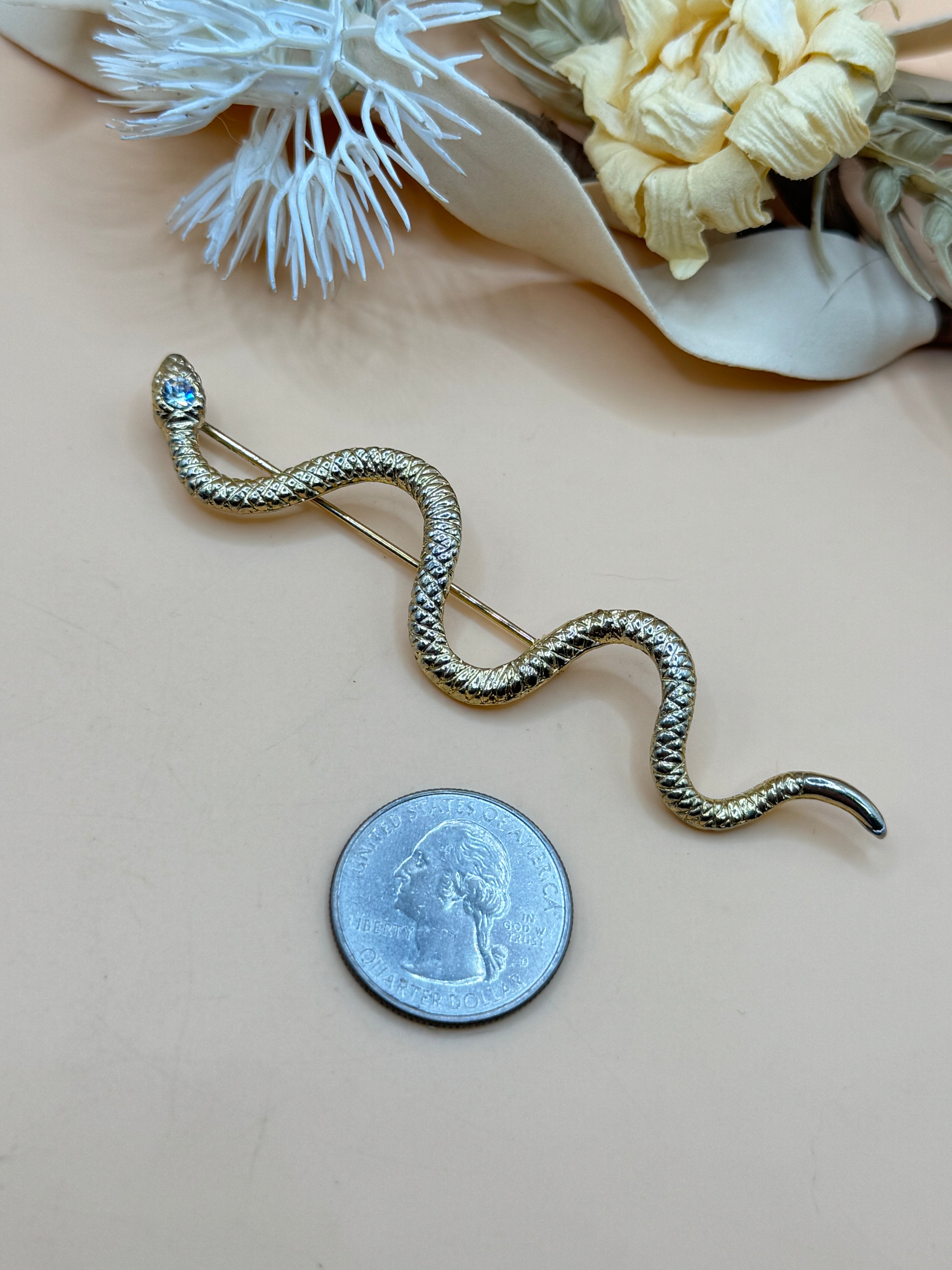 Gold Tone Crystal Snake Brooch Serpent Pin Fashion Jewelry
