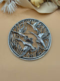 Vintage Sarah Coventry Flying Geese Round Silver Tone Brooch Nature Bird Pin