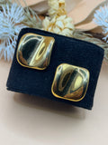 Vintage Gold Tone Square Dome Button Earrings Chunky Retro Statement Pierced
