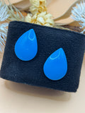 Cobalt Blue Teardrop Stud Earrings Matte Finish Bold Retro Statement Pierced