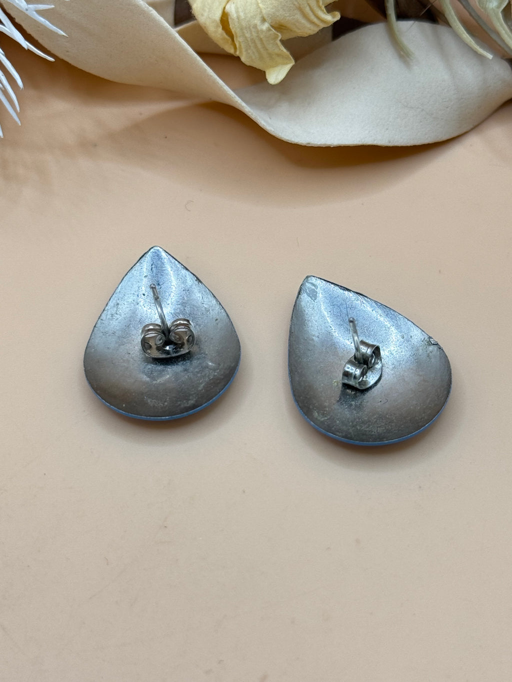 Cobalt Blue Teardrop Stud Earrings Matte Finish Bold Retro Statement Pierced
