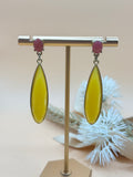 Yellow Marquise Drop Earrings Pink Faceted Stud Silver Tone Statement Pierced