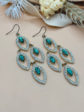 Emerald Green Rhinestone Chandelier Earrings Gold Tone Statement Pierced