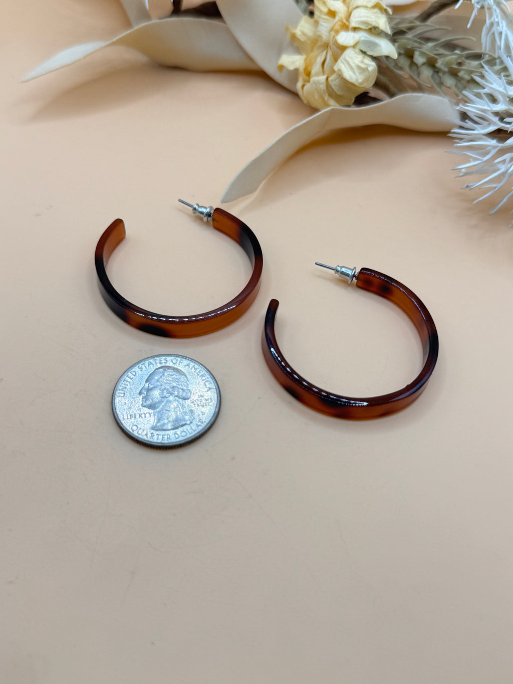Brown Tortoiseshell Acrylic Open Hoop Pierced Earrings Statement Jewelry