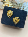 Gold Tone Crab Medallion Heart Pierced Stud Earrings