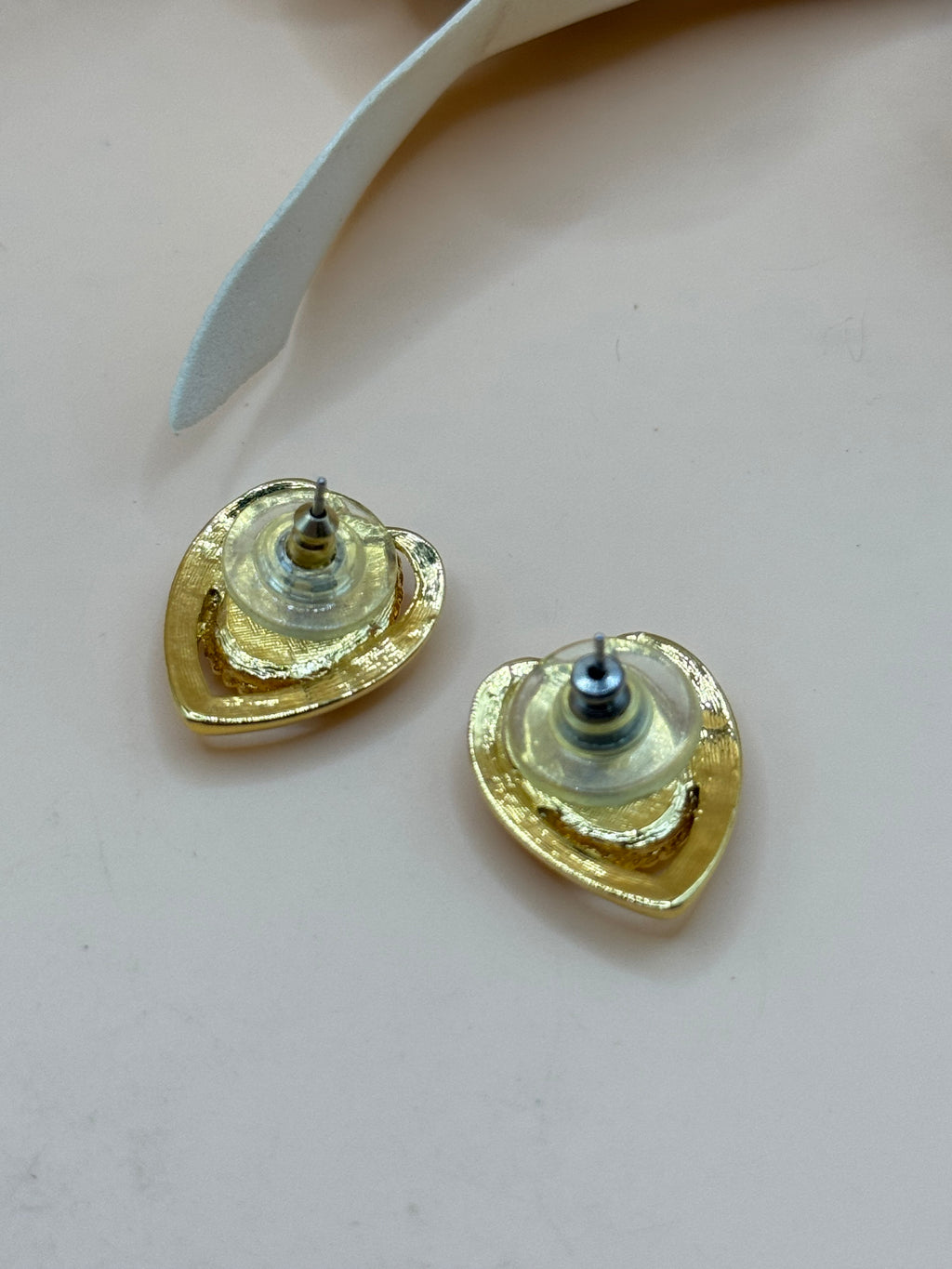 Gold Tone Crab Medallion Heart Pierced Stud Earrings