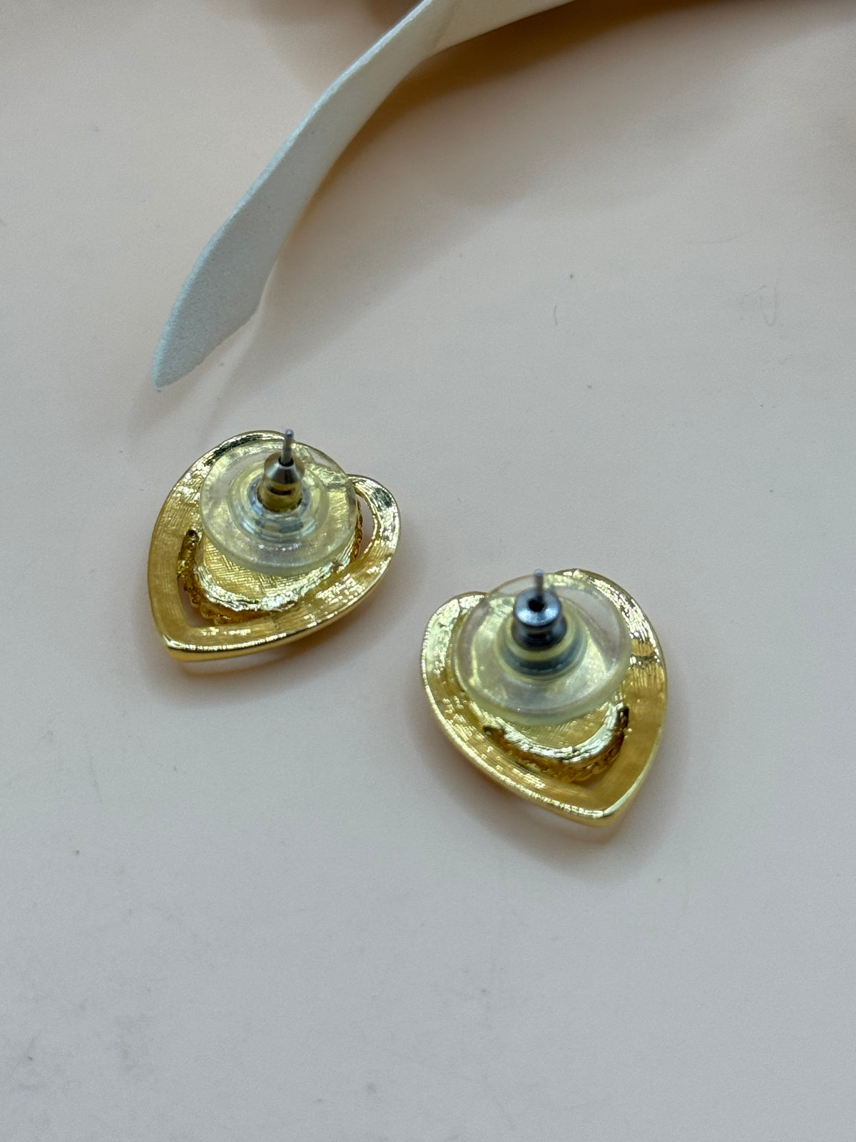 Gold Tone Crab Medallion Heart Pierced Stud Earrings