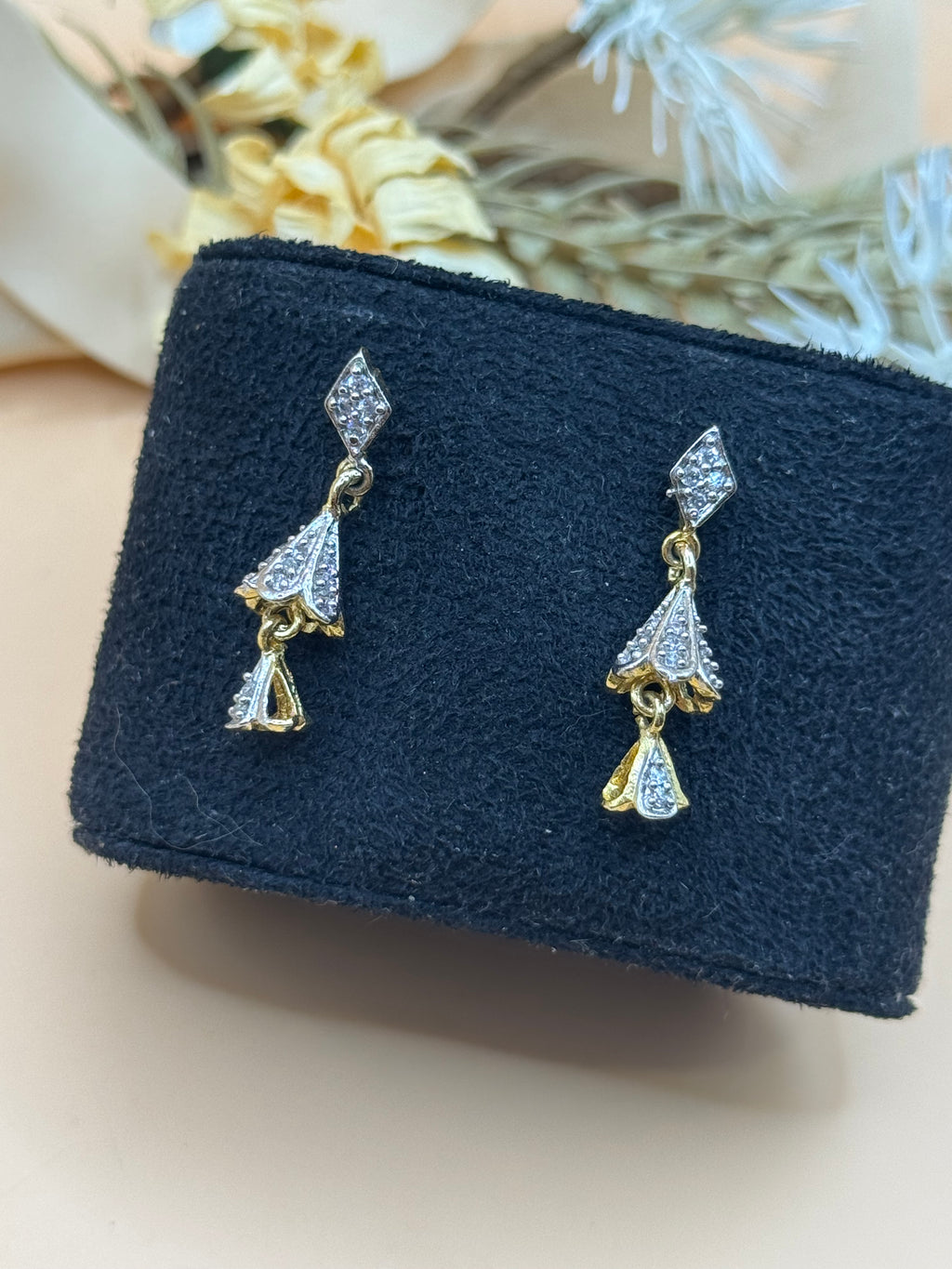 Vintage Gold Tone Clear Rhinestone Dangle Pierced Earrings