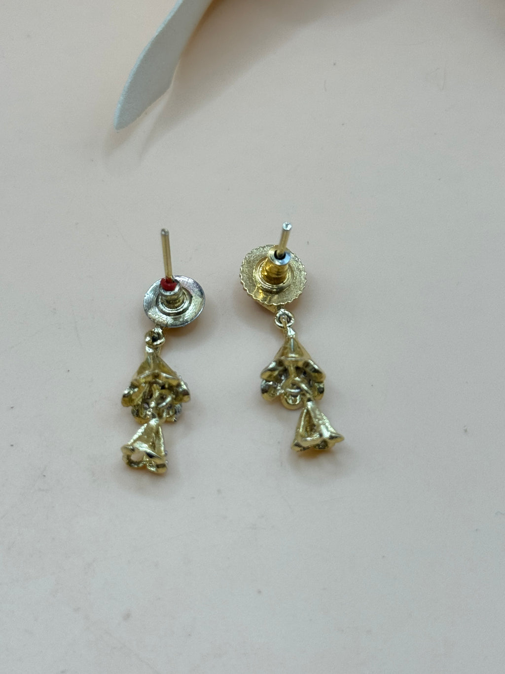 Vintage Gold Tone Clear Rhinestone Dangle Pierced Earrings