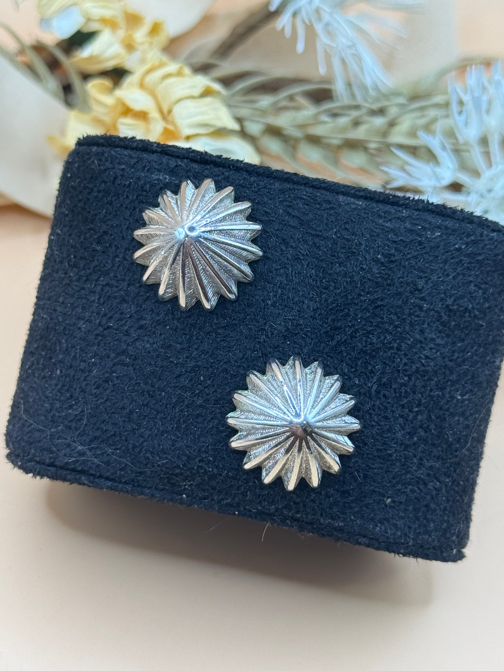 Vintage Monet Silver Tone Starburst Pierced Stud Earrings