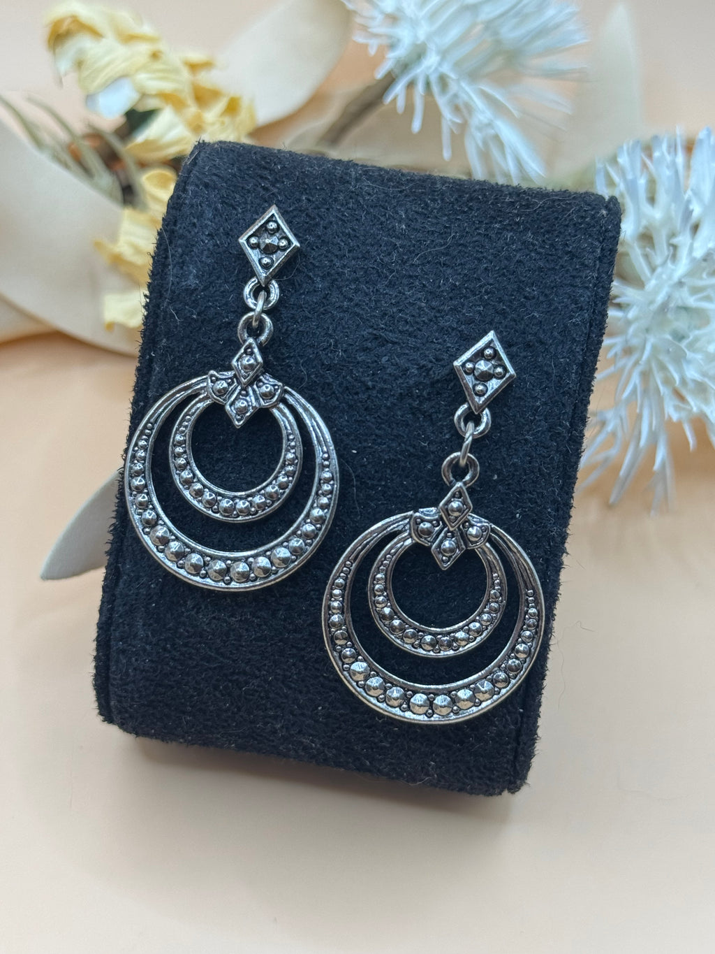 Vintage Avon Silver Tone Double Hoop Dangle Pierced Earrings