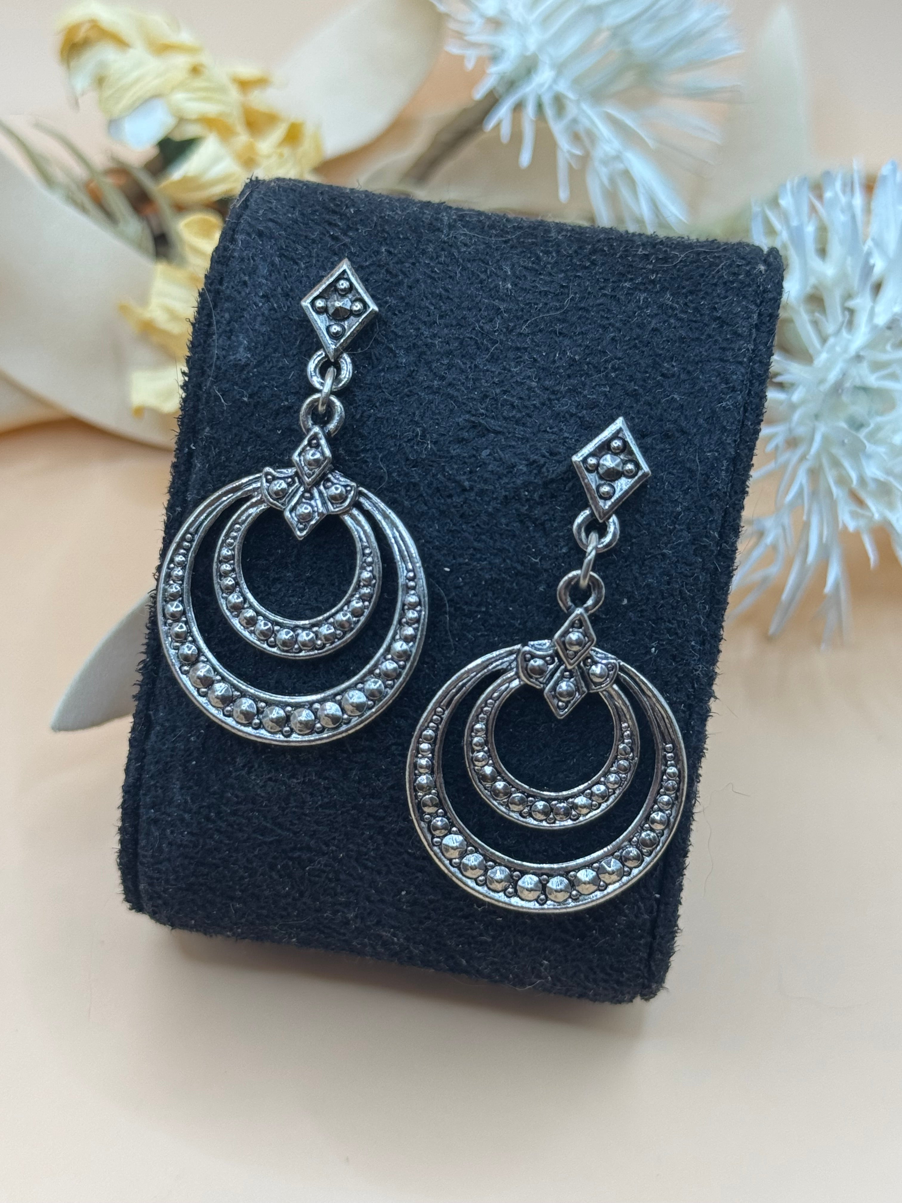 Vintage Avon Silver Tone Double Hoop Dangle Pierced Earrings