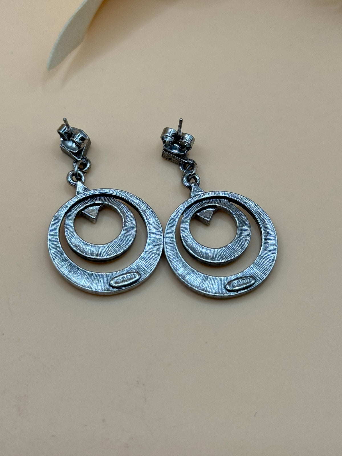 Vintage Avon Silver Tone Double Hoop Dangle Pierced Earrings