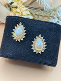 Vintage Monet Gold Tone Faux Pearl Rhinestone Teardrop Pierced Earrings