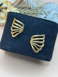 Vintage Monet Gold Tone Openwork Fan Swirl Pierced Earrings