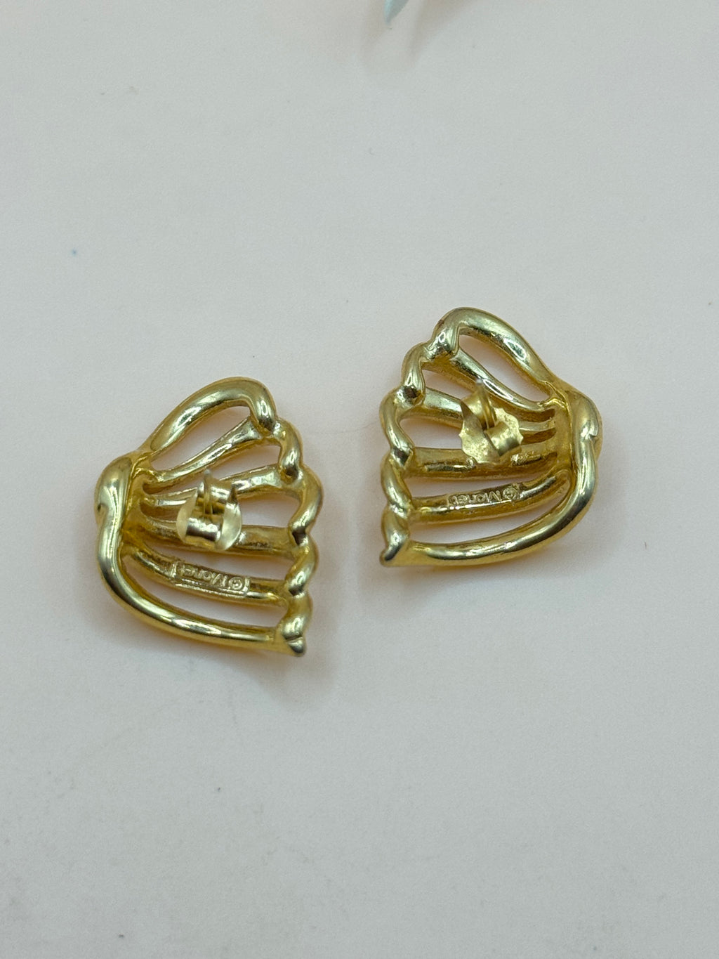 Vintage Monet Gold Tone Openwork Fan Swirl Pierced Earrings