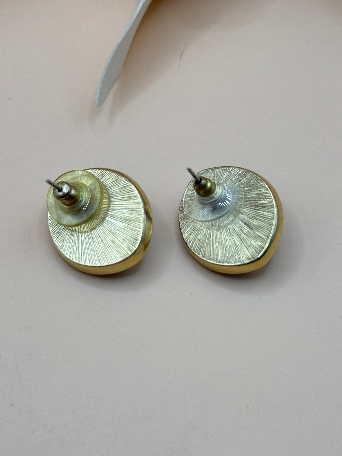 Blue Marbled Oval Gold Tone Pierced Statement Earrings