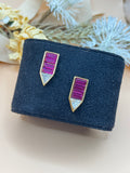Vintage Monet Fuchsia Rhinestone Gold Tone Geometric Pierced Earrings
