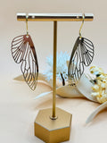 Gold Tone Butterfly Wing Filigree Dangle Hook Earrings