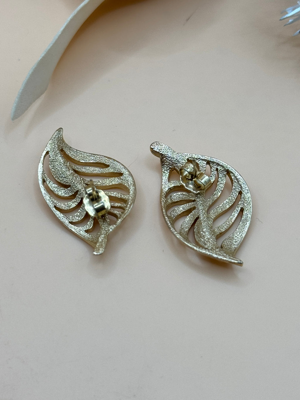 Gold Tone Openwork Leaf Pierced Statement Earrings
