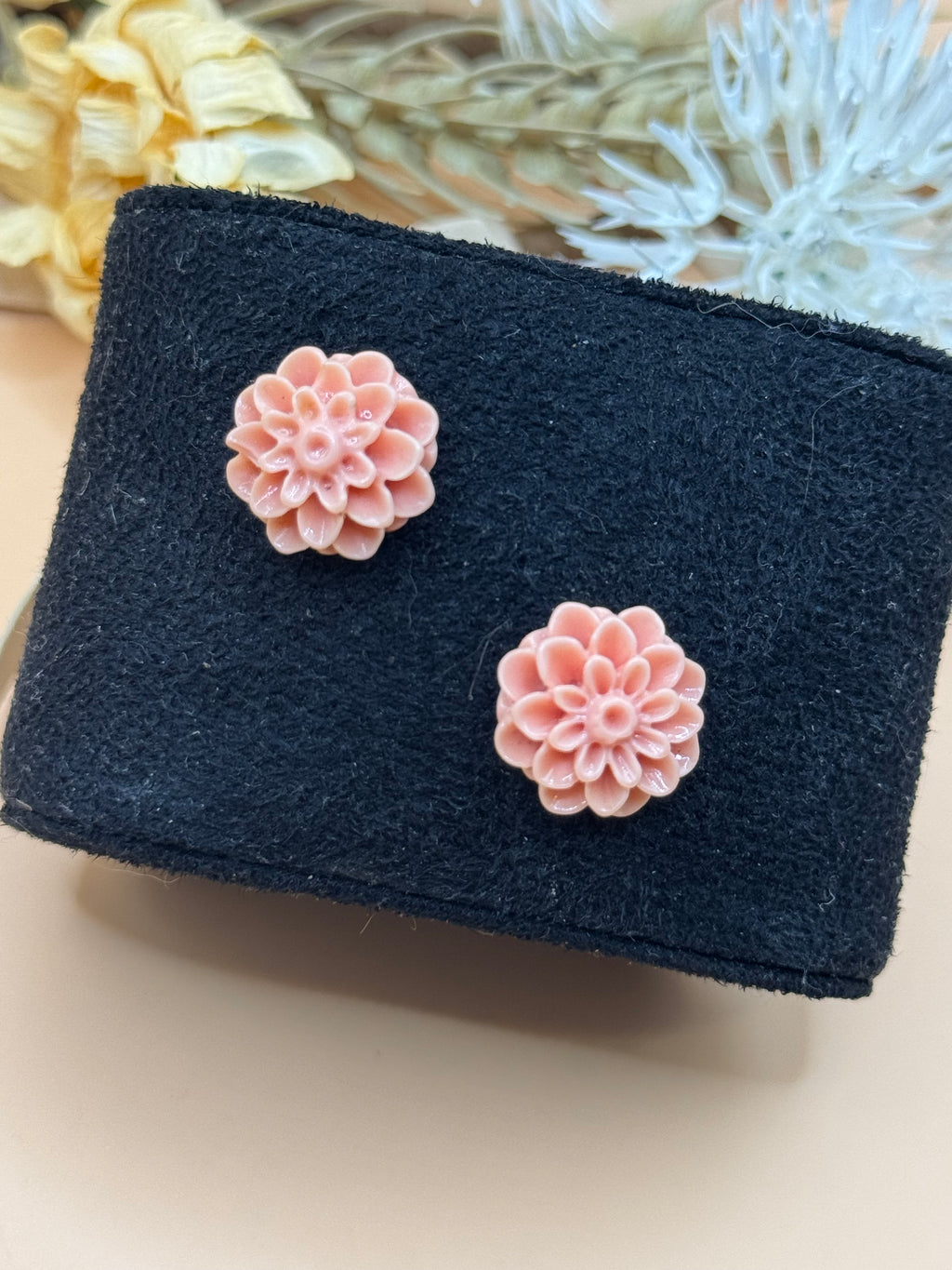 Vintage Pink Layered Flower Pierced Stud Earrings