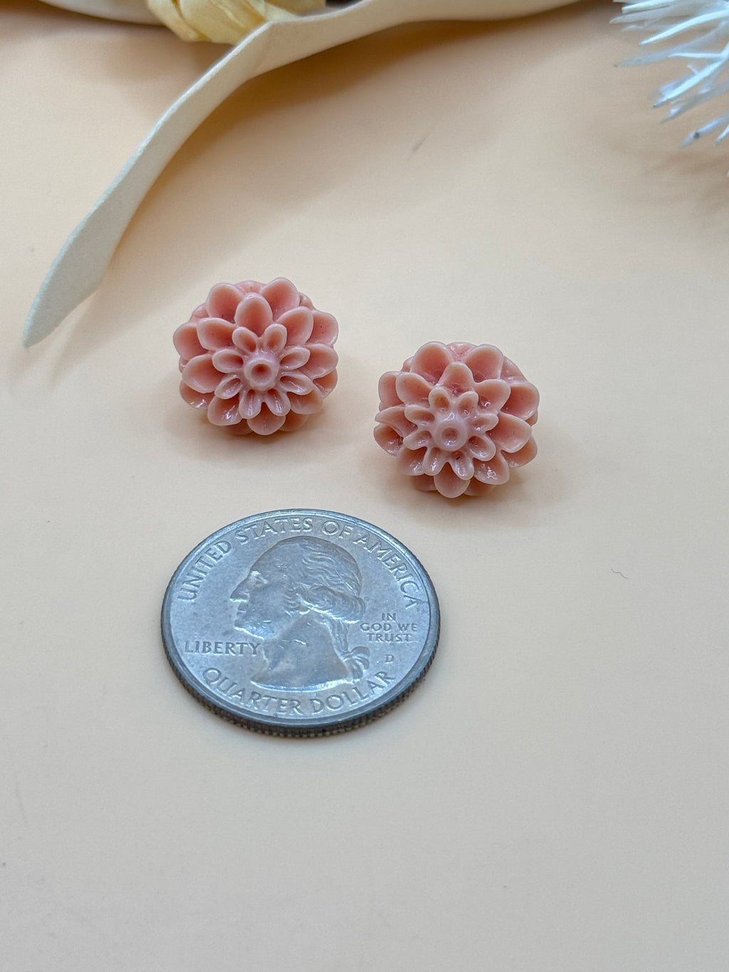 Vintage Pink Layered Flower Pierced Stud Earrings