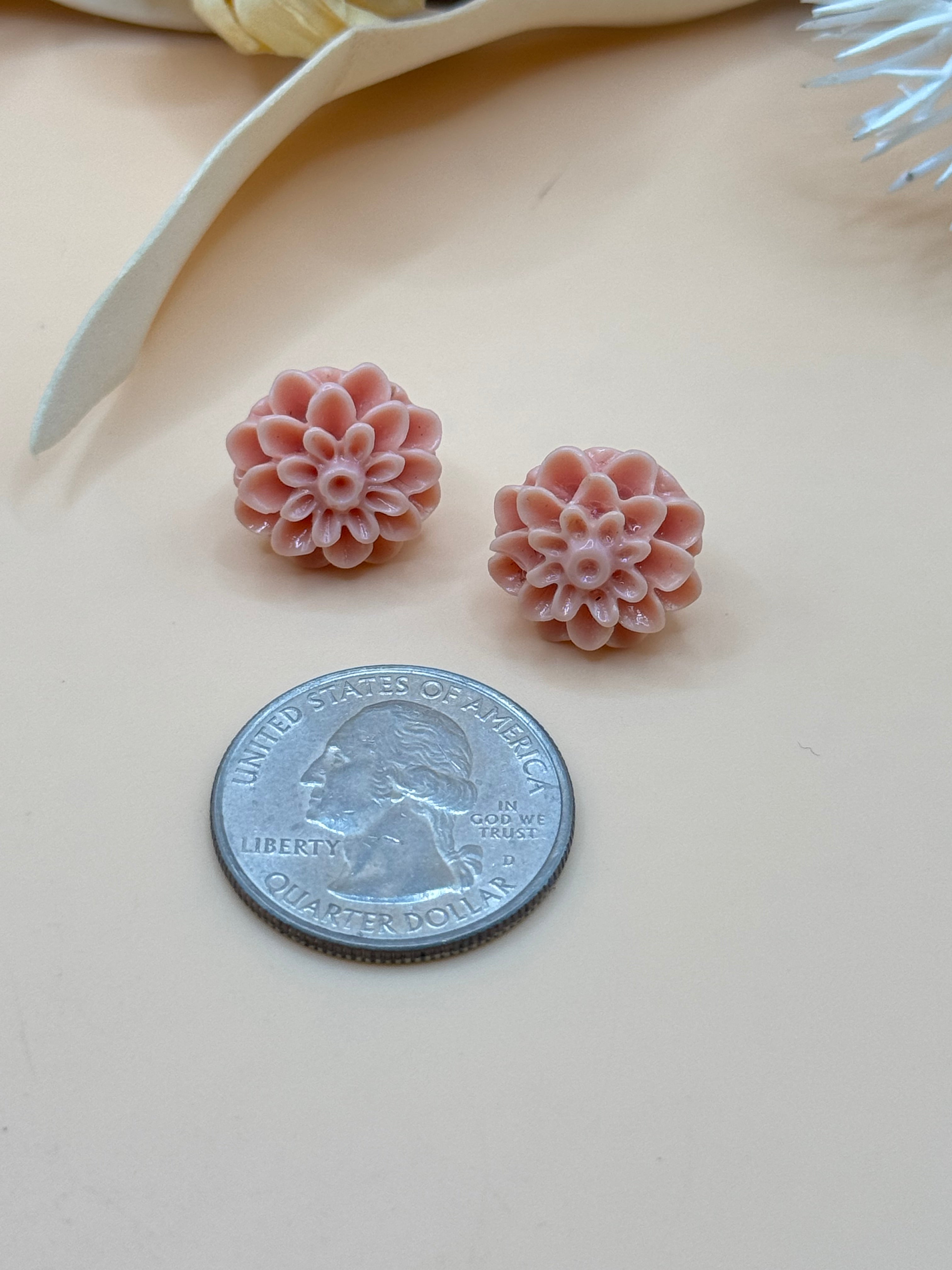 Vintage Pink Layered Flower Pierced Stud Earrings