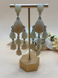 Cream & Beige Faceted Teardrop Chandelier Pierced Earrings Gold Tone