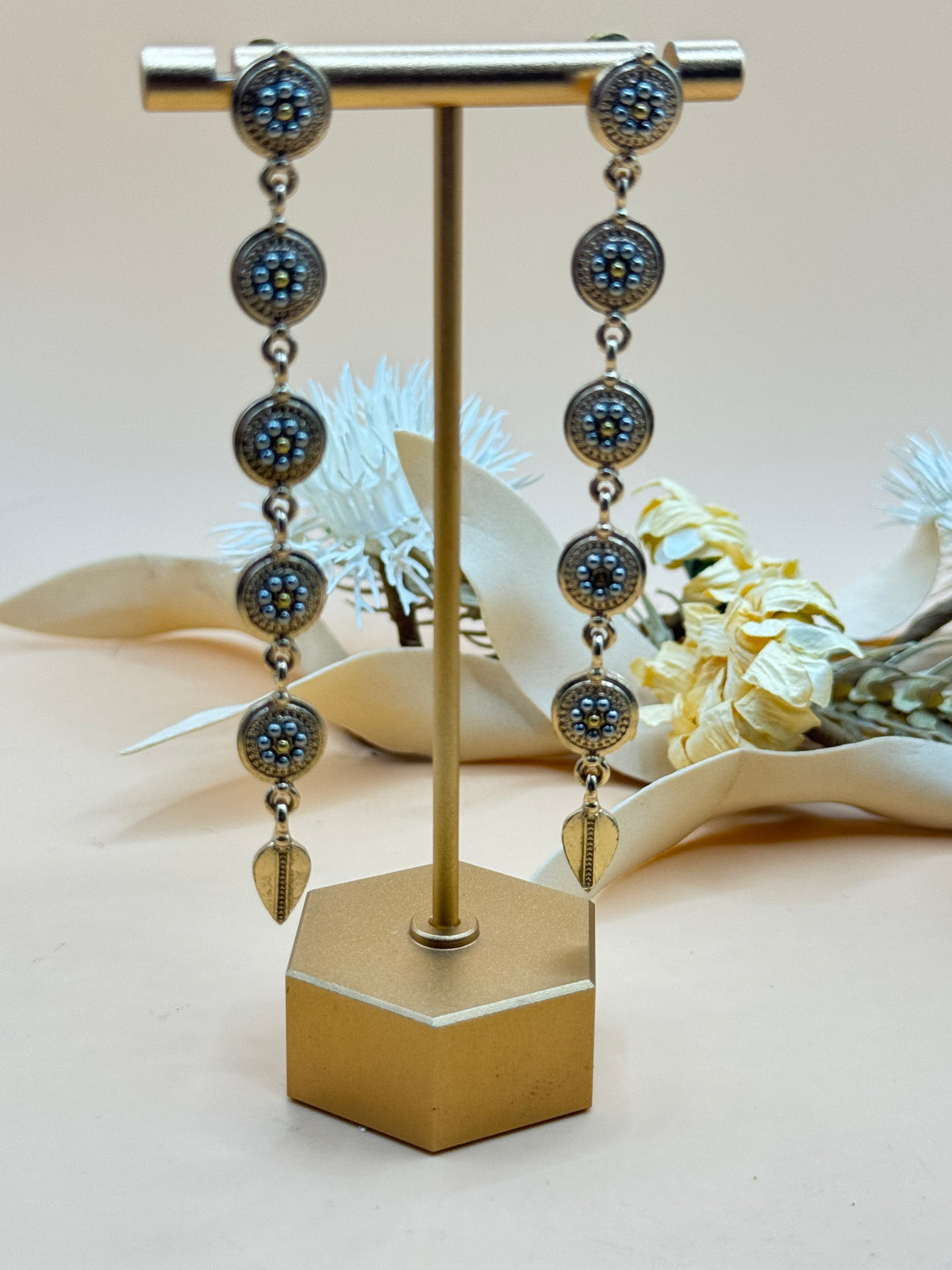 Gold Tone Long Circle Medallion Dangle Earrings Boho Statement
